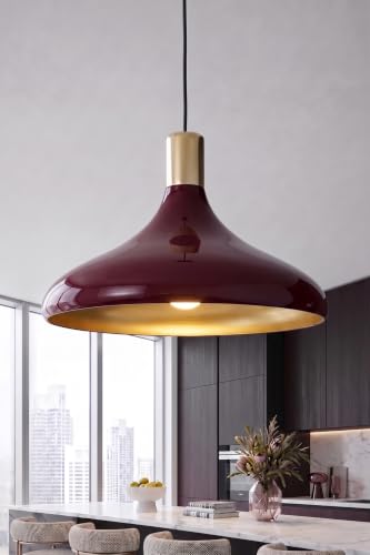 Nova Golden Sarkıt Avize 35 cm, İçi Gold Boyalı Metal Tavan Lambası – Yemek Masası, Mutfak Adası ve Salon Aydınlatması - Bordo
