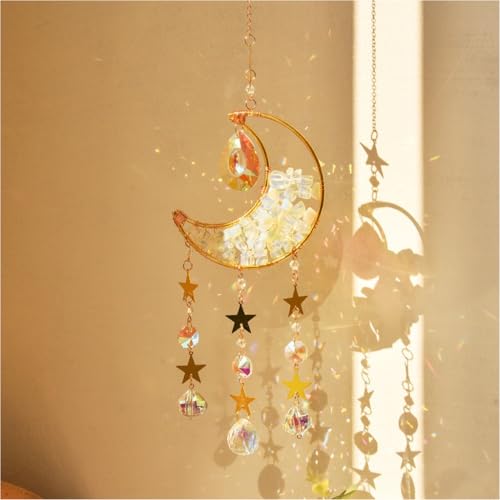Image of HASTHIP Sparkling Opal Moon Charm for Home Decor 16.5 inches Decorative White Opal Acrylic Crescent Hanging Charm Auspicious Home Gift Wall Hangings Car Charm