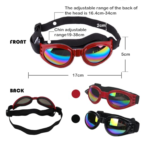 TYXHXTF 2 Pcs Sonnenbrille für Hunde, Hundebrille für Kleine Hunde UV Schutz Winddichte Wasserdichter, Haustier Sonnenbrillen mit Einstellbar Gummiband, Schwarz, Rot