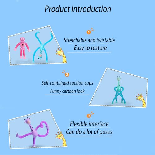 RHQFDM 4 Stück Teleskop Saugnapf Giraffe Roboter Pop Tube Sensorisches Spielzeug - Lustiges Spielzeug Zum Schnellen Gewinnen Der Aufmerksamkeit Von Kindern
