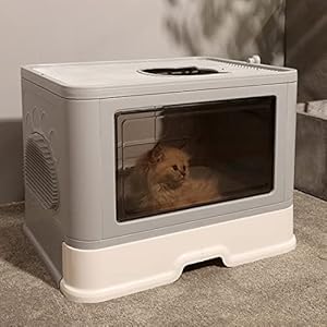 BingoPaw Kattentoilet met kap en grote ingang, geen verspreiding van geur en strooisel, XXL opvouwbare kattenbak met deksel en bodemschaal, schep en kattenborstel voor massage, 50 x 38 x 37 cm