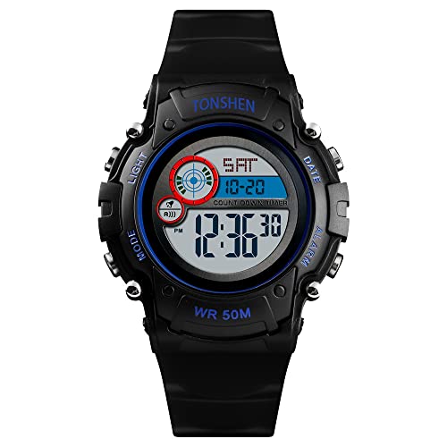 TONSHEN Relojes Niños Deportivo Múltiples Colores LED Luz Impermeable 50M Resistente al Agua Digital Electrónica Multifuncional Plastico Reloj de Pulsera y Goma Correa (Negro) TONSHEN Relojes Niños Deportivo Múltiples Colores LED Luz Impermeable 50M Resistente al Agua Digital Electrónica Multifuncional Plastico Reloj de Pulsera y Goma Correa (Negro)