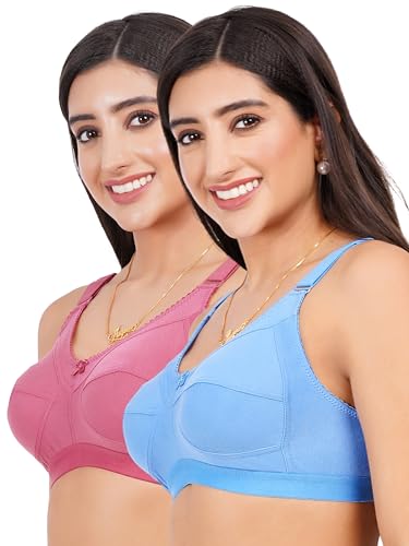 Image of Women Non Padded Bra in B & C Cup - Made of Pure Cotton Full Coverage Non Wired Soft Cup for T-Shirt Saree Dress Sports Garment for Daily Use Everyday