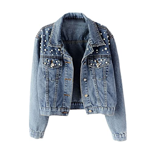 Veste courte en jean femme Spring Pearl bleue 4XL veste casual sans serrage