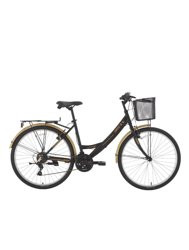 Bisan Lotus 26 Jant Şehir Bisikleti 44 Cm Unisex Çelik Kadro V-Fren 21 Vites - Mat Siyah Gold