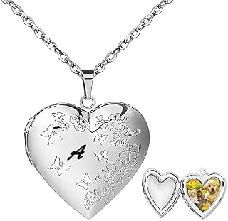 AMATOLOVE Heart Butterfly Locket Necklace for Pictures Women Girls Initial Letter A-Z Photo Lockets Necklaces Birthday Anniversary Jewellery Thank You Gift