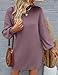 ZESICA Women's Spring Turtleneck Sweaters Dress Oversized Long Lantern Sleeve Casual Knit Pullover Short Dresses,DarkViolet,Medium