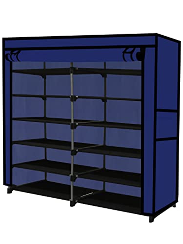 Image of Multi Utility 12 Layer Shelf Collapsible Metal Pipes with Non-Woven 100GSM Fabric Cover for Shoe /Cloth /Toy /Books Rack (Dark Blue, Metal)