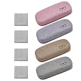 Suertree 4 Stück Hartschalen Brillenetui Leinenstoffe Tragbare Glasses Case