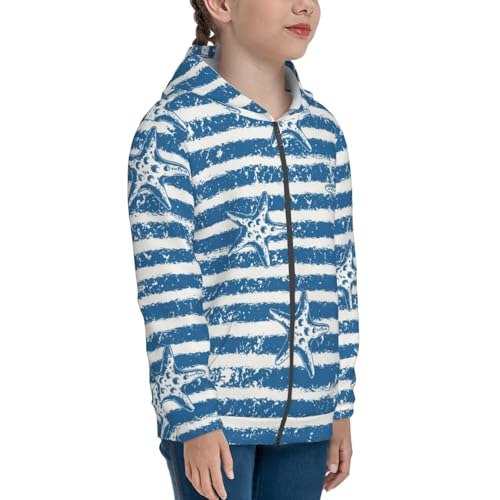 Ocean on Striped Kid Hoodies Boys Zip Up Sweatshirts Girls Pullover with Pocket4