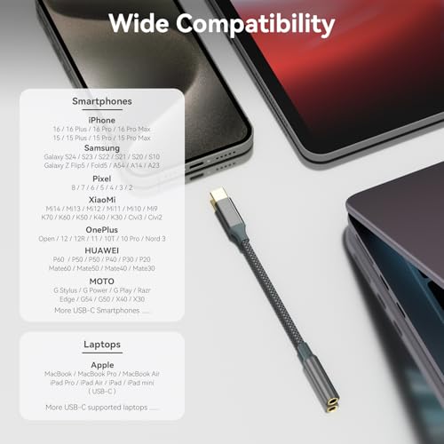 USB-C-auf-Aux-Audio-Dongle-Kabel, Typ C auf 3,5-mm-Buchse, Kopfhöreranschluss-Adapter für iPhone 15 Pro Max/15 Pro/15 Plus, Samsung Galaxy S23/S22/S21 Ultra, iPad Pro, Pixel