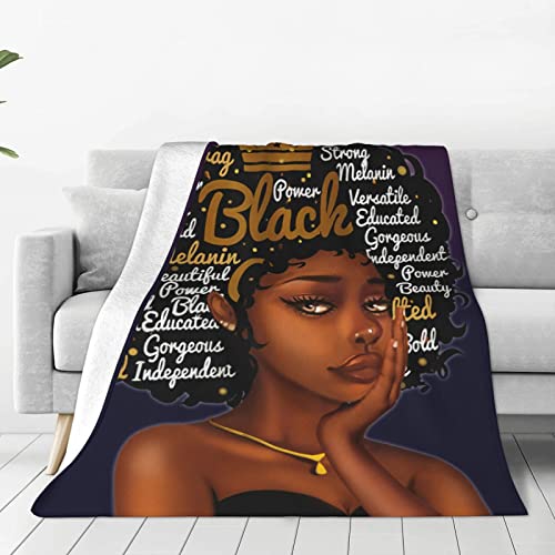 Women Throw Blankets African American Woman Fleece Blanket, Black Women Queen Super Soft Cozy Lightweight Blankets For Couch Sofa Bed Travel Room Decor 50"X40" #TOP3