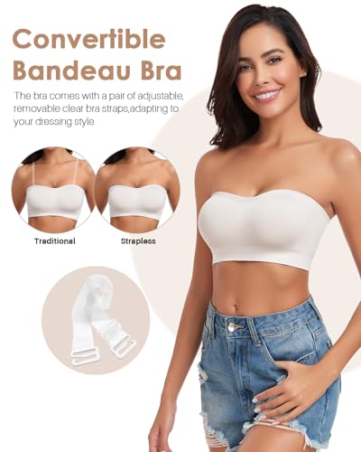 Image of Strapless Bra for Women Bandeau Bras Seamless Wireless Padded Bandeau Top Non-Slip Tube Top