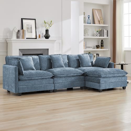 111'' Sectional Cloud Deep Seat Couch, Modern Comfy Chenille L Shaped...