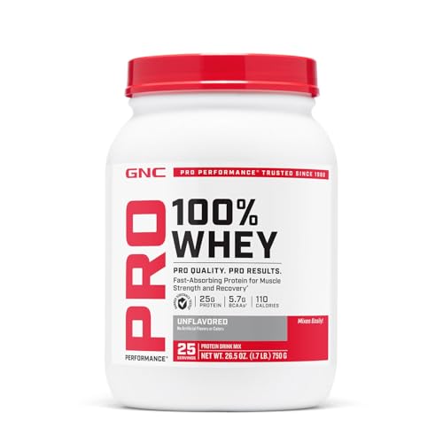 GNC Pro Performance 100% Whey Protein Powder 2.0, Fast Absorbing for Muscle Strength and Recovery, Unflavored, 25 Servings