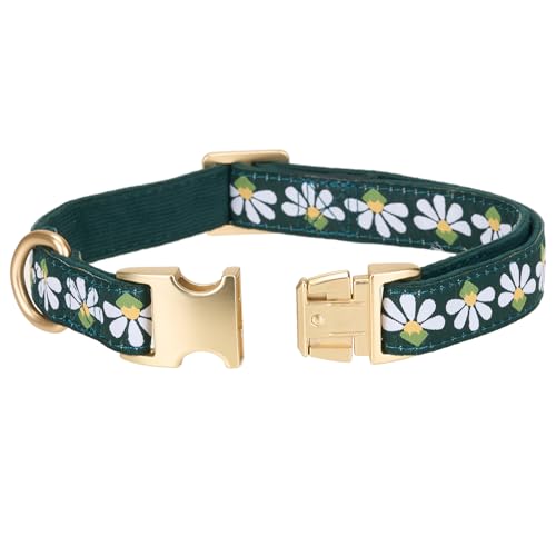 YUDOTE Hundehalsband aus weichem Cord mit Jacquard-Band, Hochwertig Gemustert Blumenmuster für Kleine Hunde den täglichen Gebrauch, Grün