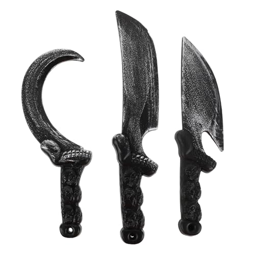 COLLBATH 3 Pièces Couteau Costume Halloween Accessoire Plastique Incurvée Réaliste Décoration Fête Cosplay Pirate Imitation