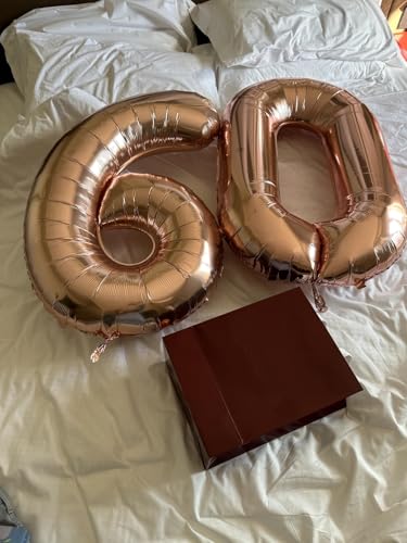 Image of 60 Balloon 40 inch Rose Gold Number Balloons for 60th Birthday Decoration | Saturated Color, Large 40 in, With Straw & Hanging Hole, For Back-to-School Season, Wedding, Christmas, New Year, Anniversary