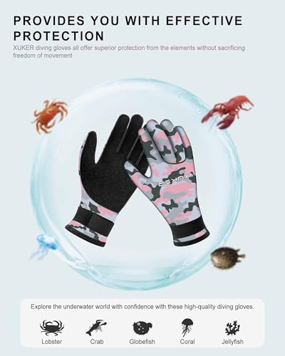 XUKER Neoprene Gloves Men Women, 3mm Camouflage Patterned Winter Wetsuit Gloves Keep Warm for Scuba Diving Surfing Swimming Fishing Water Sports - Thumbnail 4