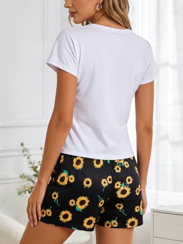 Image of VENTELAN Pajama Set For Women Cute PJS Summer Short Sleeve Shorts Sleepwear