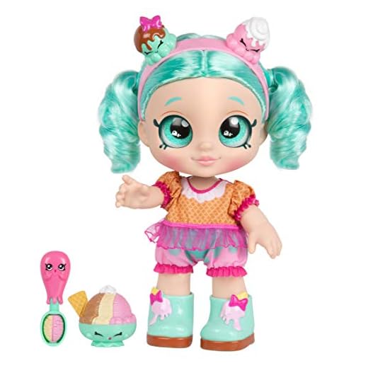 Kindi Kids Peppa-Mint 10 Inch Toddler Doll and 2 Shopkin Accessories