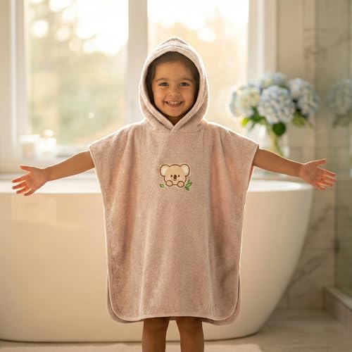 Image of Story@Home Poncho Towel for Kids with Hood | Quick Dry Kids Towel | Soft Lightweight Baby Wrap for Beach 300 GSM 120 X 60CM Pool Towel for Boys & Girls |Kids Towels for Bath- Light Brown -Teddy Bear