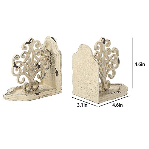 Jemeni Antique Cast Iron Medallions Bookends, Distressed White #TOP4