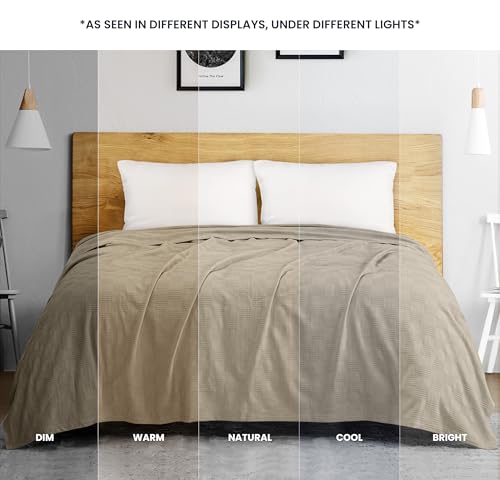 Utopia Bedding Khaki 100% Cotton Blanket [Queen Size - 90x90 Inch] 350GSM Lightweight, Soft and Breathable Thermal Blanket for All Seasons