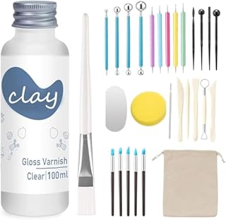29PCS Air Dry Clay Glaze with Sculpting Tools Kit, Clay Varnish Sealant for High Luster, Scratch Resistant, Waterproof, Pottery Tool kit for Sculpting, Modeling, Shaping (Gloss)