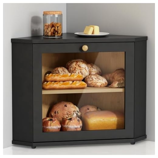 Goozii Corner Bread Box for Kitchen Countertop, Black Bread Storage Container for Homemade Bread, Two Layer Breadbox under Cabinet Mount, Large Bread Holder for Kitchen Counter, Pantry Shelf
