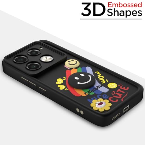 Image of Pikkme Back Cover for Infinix Note 40 Pro 5G | Soft Silicone| Cute Rainbow Smile & 3D Cartoon Flower Design | Shockproof Raised Camera Protection Bumper Case (Black)
