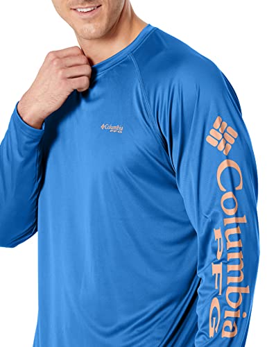 Columbia Men's Terminal Tackle Long Sleeve Shirt, Vivid Blue/Bright Nectar Logo, Medium #TOP2