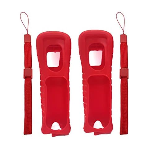 2 x Silicone Skin Case Cover with Wrist Strap for Nintend Wii Remote (Red) Cover
