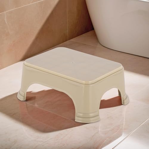 Image of Kuber Industries Durable Bathroom Stool for Bathing | Comfortable Indoor Machiya for Sitting | Senior Citizens Bath Stool & Adults Patla Chair for Home | Plain P6 - Beige
