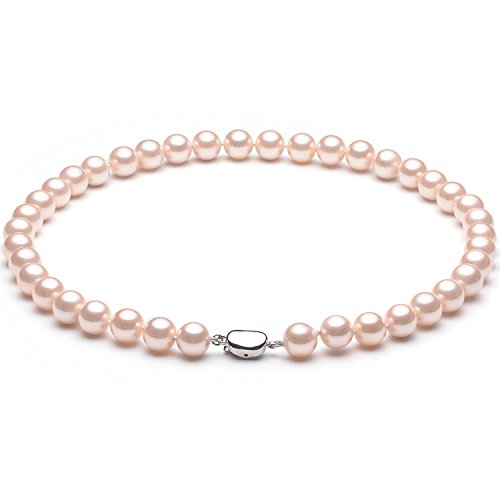 Seashell Pearl Necklace Single-Strand Choker Handmade Beaded Jewelry for Women 18 Pink