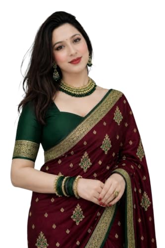 Image of Women's Glory Banarasi Satin Silk Saree with Embroidery Design