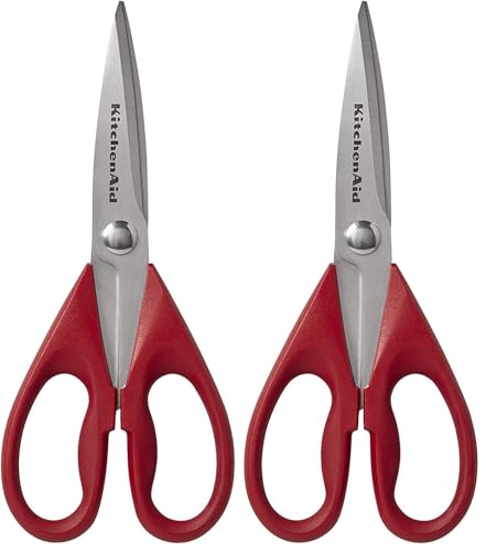 Image of KitchenAid All Purpose Kitchen Shears with Protective Sheath Durable Stainless Steel Scissors,Dishwasher Safe,Soft Grip Comfort Handle,8.72 Inch,Red,(Pack of 2)