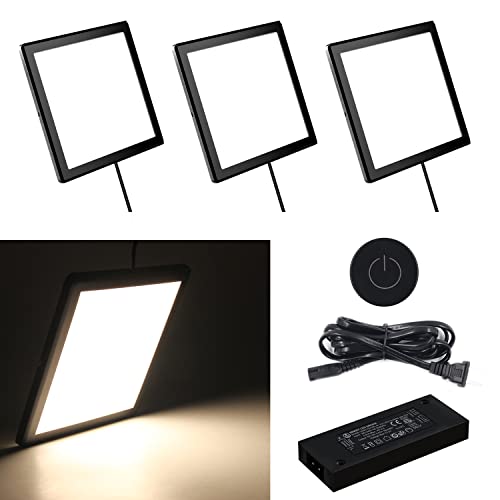 Image of VST Under Cabinet Mini Panel Lighting 3PCS 3.94inch 12V 2.5W(Total 7.5W) with Wireless Dimmer Switch, Surface Mount Puck Light for Kitchen Van Truck Car Galley Downlight (Square Black 4000K)