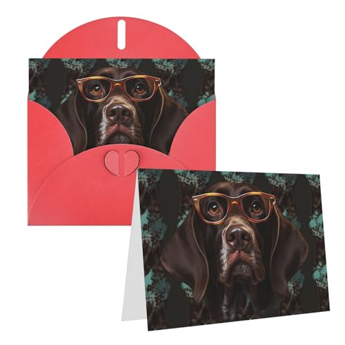 グリーティングカード サンキューカード 封筒付き ブランクノートカード 4x6インチ バースデーカード ドイツ語ショートヘアポインター メガネ入り ウェディングカード お悔やみカード おもしろい 思考カード あらゆる機会に