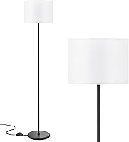Ambimall 60" Modern Floor Lamp with White Shade & Foot Pedal Switch - Slim Black Tall Lamp for Living Room Bedroom Office
