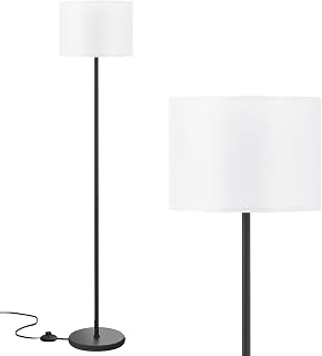 Ambimall 60" Modern Floor Lamp with White Shade & Foot Pedal Switch - Slim Black Tall Lamp for Living Room Bedroom Office