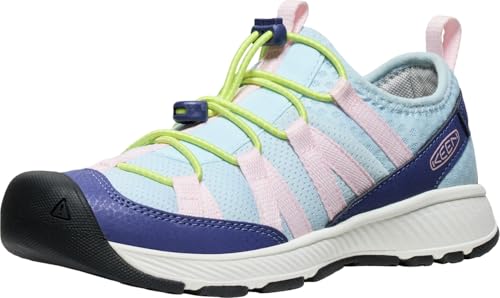 KEEN Motozoa - Tenis deportivos unisex para niños, cómodos, fáciles de poner, transpirables y ligeros, Skipper Blue/Giggle Pink, 2 Big Kid