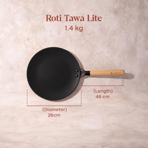 Image of CUMIN CO. Enamel Cast Iron Roti Tawa LITE | 26 cm | 5 Years Warranty | Non Toxic Non Stick Tawa for Roti /Chapati | Chemical Free Coating | No Seasoning Needed | Sarso (Mustard)