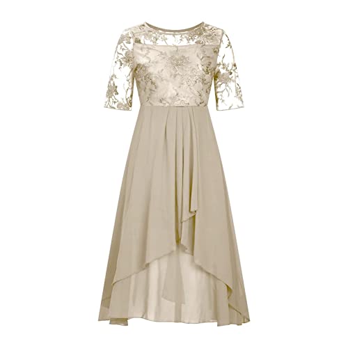 Vestido bautizo bebé manga larga con bordado longitud té vestidos elegantes tallas grandes, dorado, S