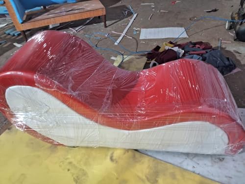 Image of SOUL CRAFT Sheesham Wood Leatherate Tantric Loung Chair, Yoga Chaise Lounge,Chaise Sofa Modern Lounge,Relaxing Chaise Lounge Chair, loveseats with Cushion (RED and White)