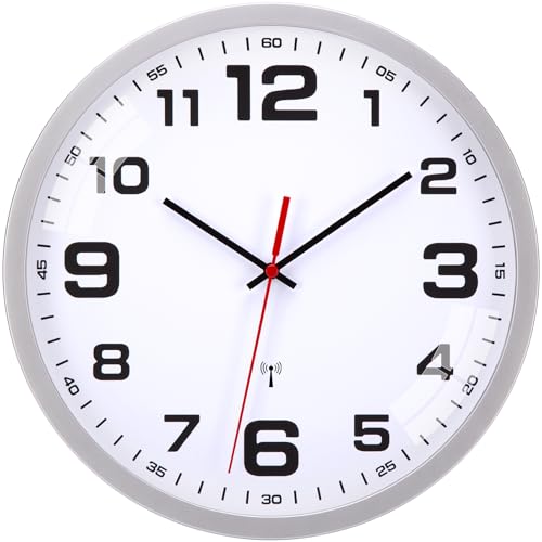 Warminn Funkuhren Wanduhr Ohne TickgeräUsche Lautlos 25cm Quarz Batterie Betriebene Groß Wanduhr Einfach zu Lesen für Zimmer Zuhause KüChe Schlafzimmer Büro Schule