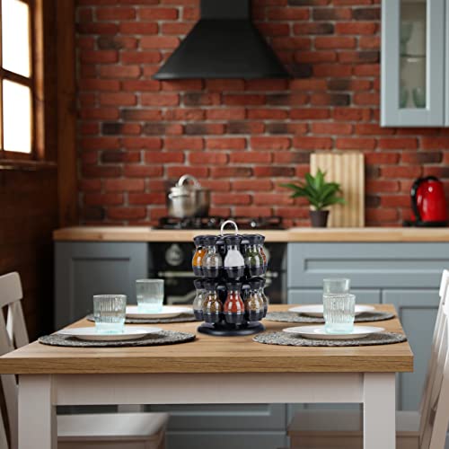 Relaxdays Gewürzkarussell, 16 Gewürzgläser, Gewürzständer 360° drehbar, HxD: 29 x 19 cm, aus Kunststoff, schwarz/Silber - Image 3