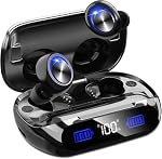 Ecouteurs Bluetooth sans fil 200hrs Batterie, IPX7 Imperméabilisation, annulation du bruit LED Ecouteurs d'affichage avec boîtier de recharge, écouteurs en ligne, écouteur avec microphone pour téléphone intelligent TV Ordinateur portable Android iOS