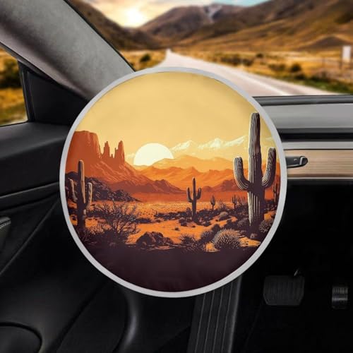 Image of Cactus Sunset Steering Wheel Cover Sunshade Sun Shade for UV Protection Easy Installation Auto Interior Protector Reflect UV Sun and Heat and Protect Your Car