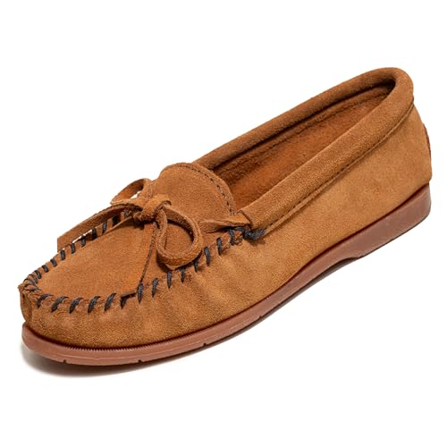 Minnetonka Women’s Tie Slip On —Moccasins for Women, Classic Leather Loafer Silhouette, Cushioned Footbed